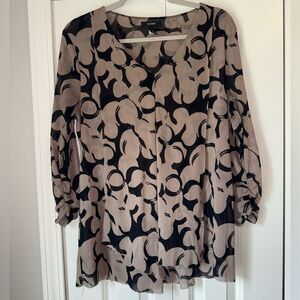 Alfani Size XL Women’s Elegant Black and Tan Patterned Blouse